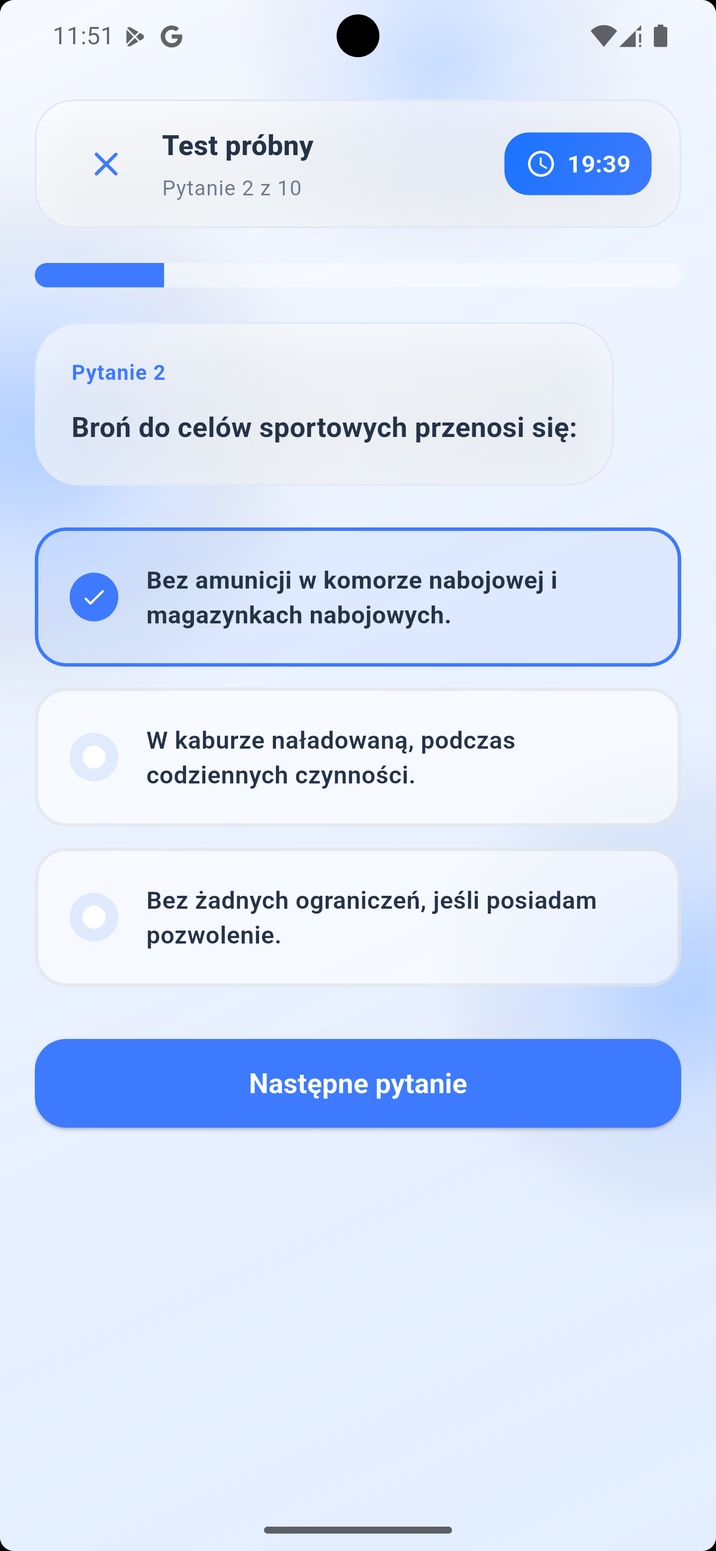 Pytanie w trybie egzaminacyjnym w aplikacji Zdaj Patent